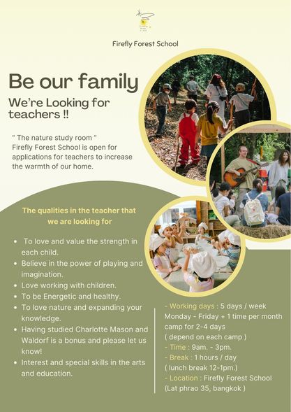 We are Looking for teachers!!
 “The nature study room” Firefly Forest School is open for applications for teachers to…